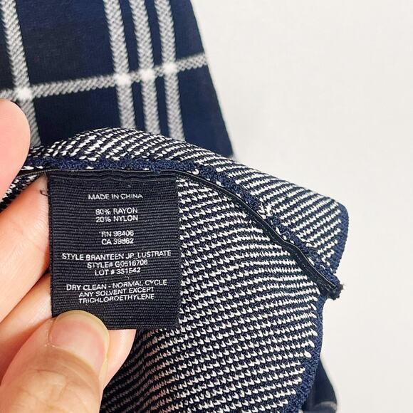 Theory Large Navy Blue Black Branteen JP Lustrate Knit Plaid Dress Short Sleeve - Picture 7 of 9